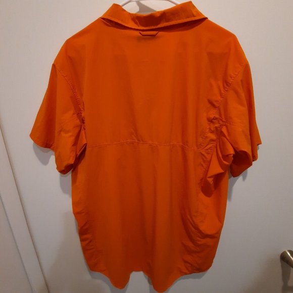 Grundéns Mens Orange Nylon Blend Button Up Short Sleeve Fishing Shirt XL - Picture 2 of 6